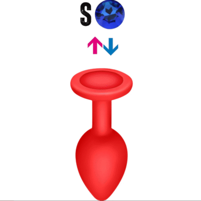 Çıkar-Tak Mavi Taşlı Kırmızı Silikon Anal Plug – Küçük  Boy