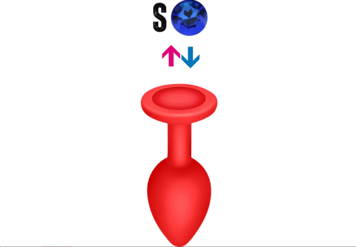 Çıkar-Tak Mavi Taşlı Kırmızı Silikon Anal Plug – Küçük  Boy