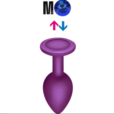 Çıkar-Tak Mavi Taşlı Mor Silikon Anal Plug – Orta Boy