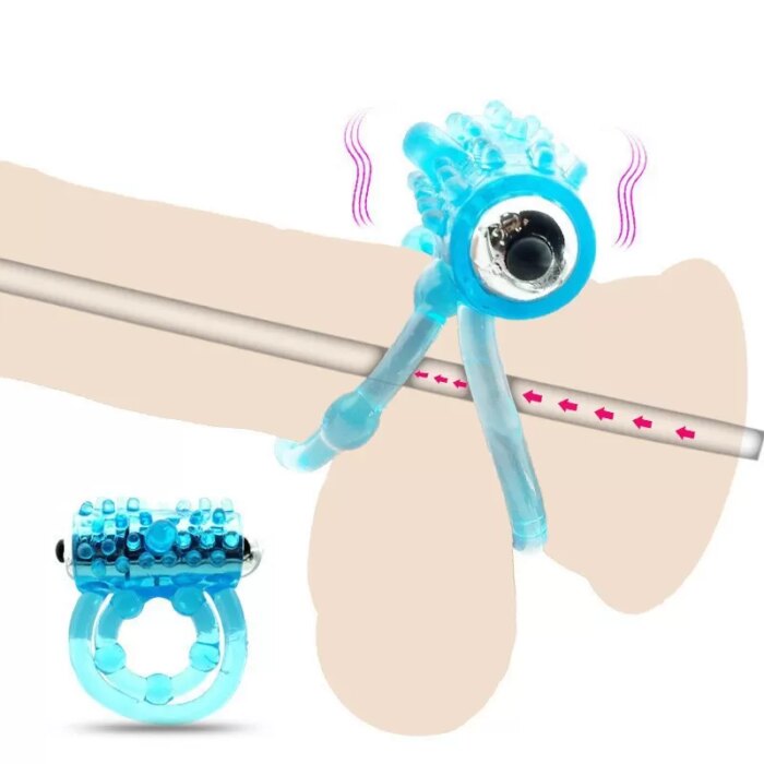 DUO Titreşimli Klitoris Uyarıcı Testis ve Penis Halkası - Mavi