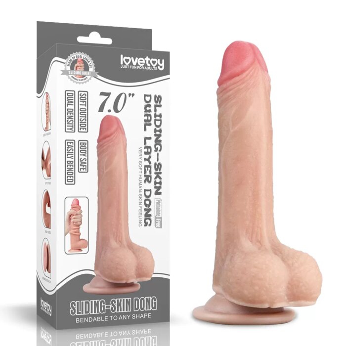 Kayan Derili Vantuzlu Ultra Yumuşak Çift Katmanlı Realistik Penis – 17.5 cm