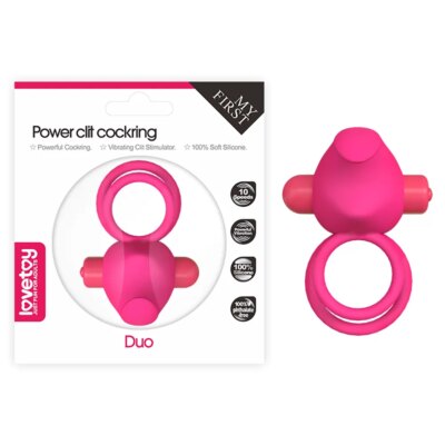 Klitoris Uyarıcı Titreşimli Silikon Penis Halkası Pembe - Power Clit Duo Silicone Cockring