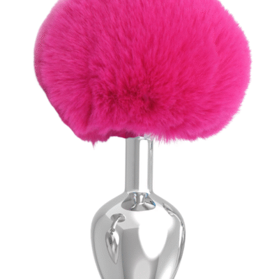 Paslanmaz Çelik Fuşya Tavşan Kuyruklu Pürüzsüz Silver Bunny Tail Metal Anal Butt Plug
