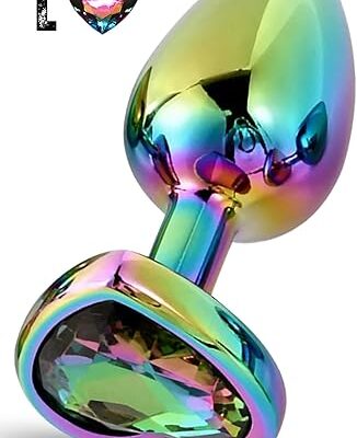 Paslanmaz Çelik Rainbow Renkli Kalpli Taşlı Anal Plug – Büyük Boy