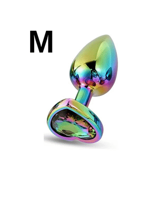 Paslanmaz Çelik Rainbow Renkli Kalpli Taşlı Anal Plug – Orta Boy