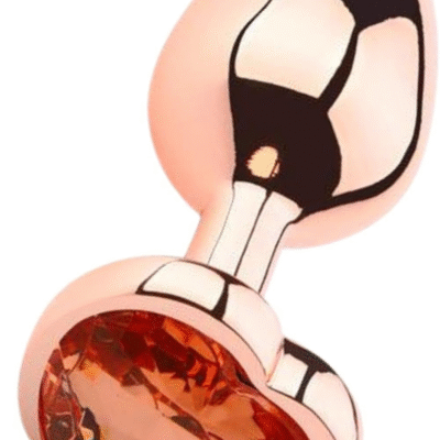 Paslanmaz Çelik Rose Gold Kalpli Mücevher Taşlı Metal Anal Butt Plug (Büyük Boy)