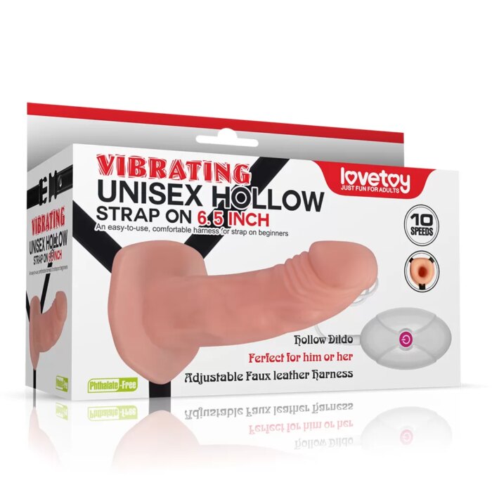 Titreşimli İçi Boş Belden Bağlamalı Penis – 10 Fonksiyonlu Unisex Strap On Vibratör 19 CM
