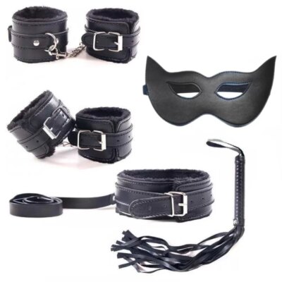 Hakiki Deri Görünümlü 5 Parça BDSM Set – Siyah | Fetish Beginner Set