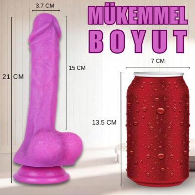 MYST COLOR Simli Pembe Dildo – Ultra Yumuşak, Vantuzlu, Realistik (Parlak Doku)