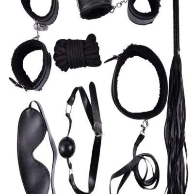 ExotiKiss Fantazi BDSM Seti – Kelepçe, Ağız Topu, Maske, Kırbaç ve Halatlı Oyun Aksesuarları