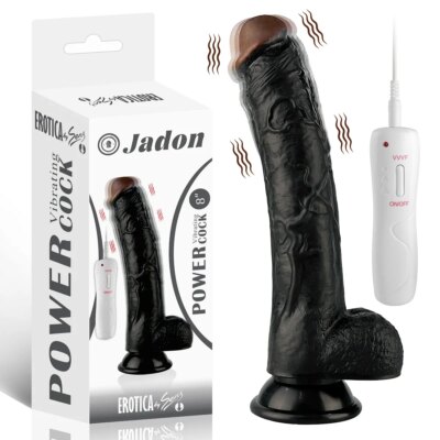 Jadon - Kumandalı Vantuzlu Güçlü Titreşimli Gerçekçi Zenci Yapay Penis Realistik Dokuda Dildo 23 CM