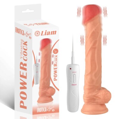 Liam - Kumandalı Vantuzlu Güçlü Titreşimli Gerçekçi Yapay Penis Realistik Dokuda Dildo 23 CM