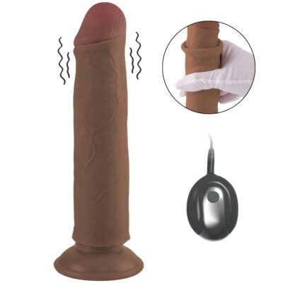 Lionel - Hareketli Kayar Deri Çift Katmanlı Realistik Vibratör Dildo Ultra Yumuşak Testissiz Gerçekçi Titreşimli Zenci Yapay Penis